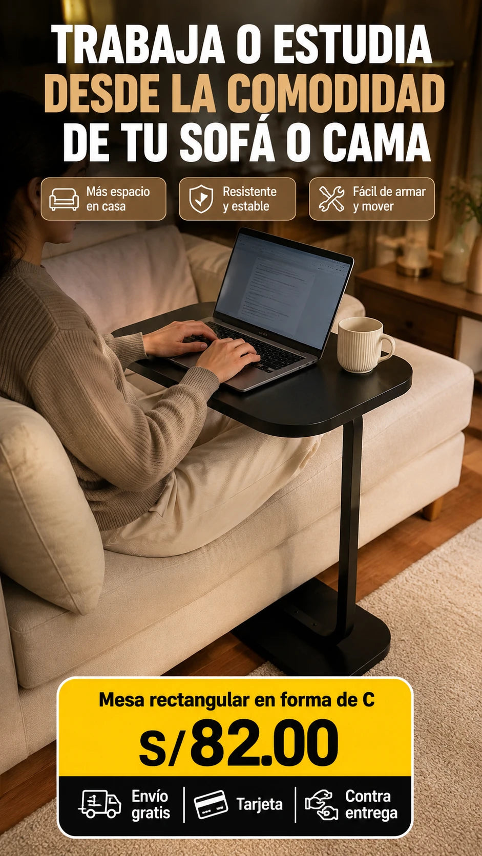 Mesa portatil en forma de C