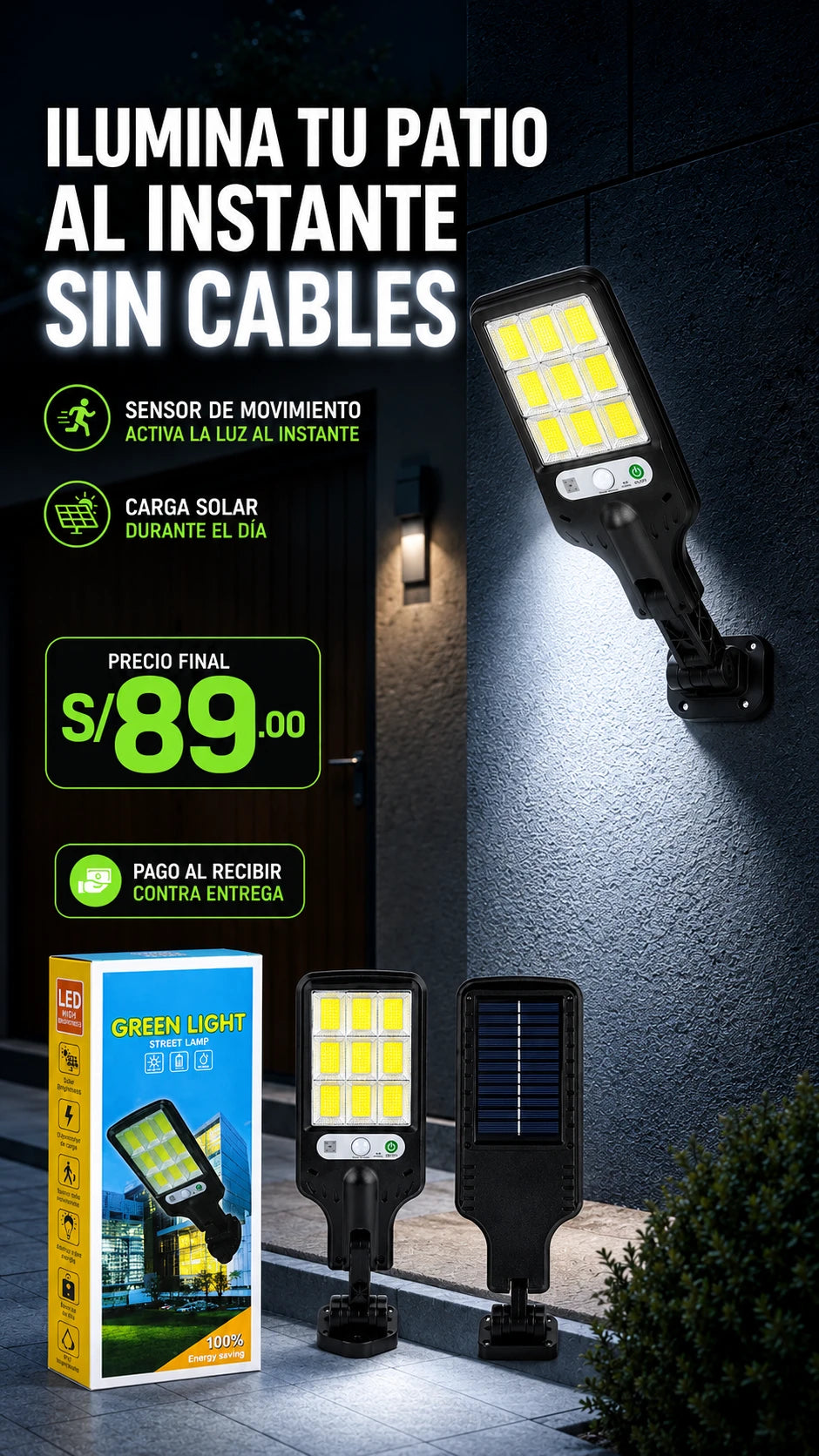 LÁMPARA SOLAR LED CON SENSOR DE MOVIMIENTO